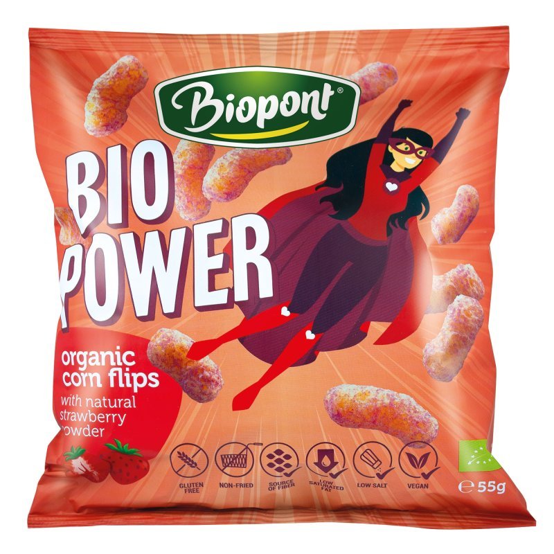 Biopont BIO POWER Extrudált kukorica, valódi eperporral, gluténmentes - 55g 1 Biopont BIO POWER Extrudált kukorica, valódi eperporral, gluténmentes - 55g