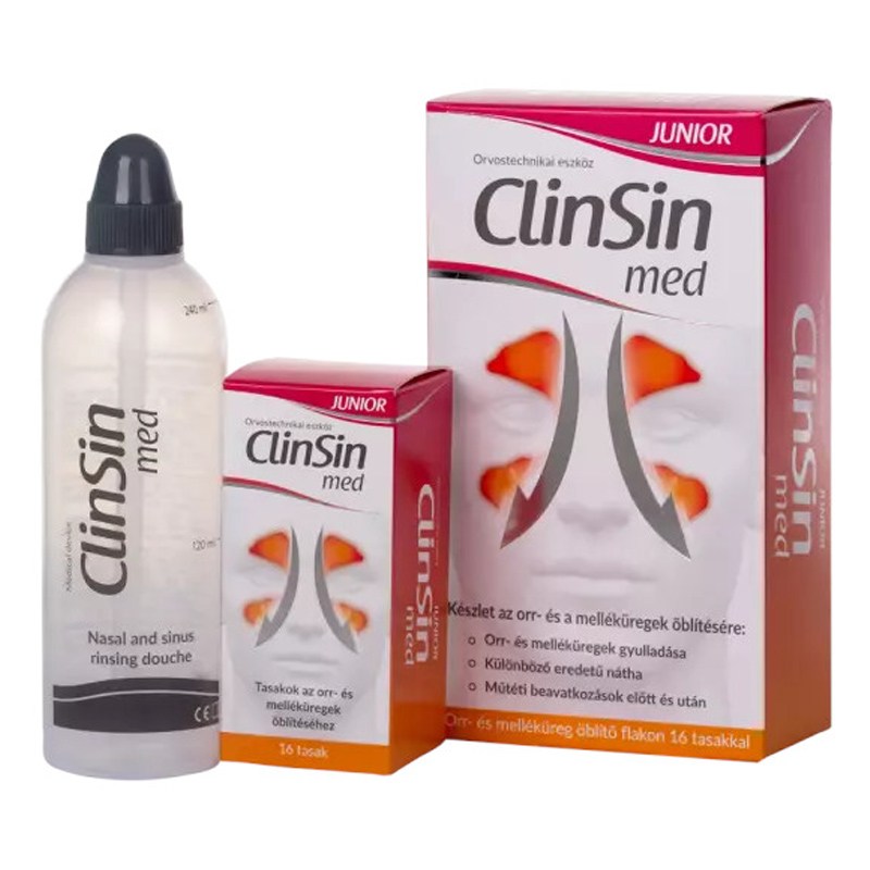 ClinSin med Junior Orr és melléküregöblítő készlet - flakon+16 tasak 1 ClinSin med Junior Orr és melléküregöblítő készlet - flakon+16 tasak