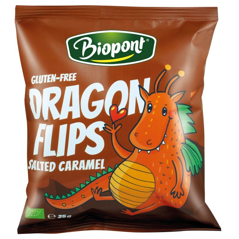 Biopont Dragon flips, Kukorica snack, sós-karamellás - 25g 1 Biopont Dragon flips, Kukorica snack, sós-karamellás - 25g