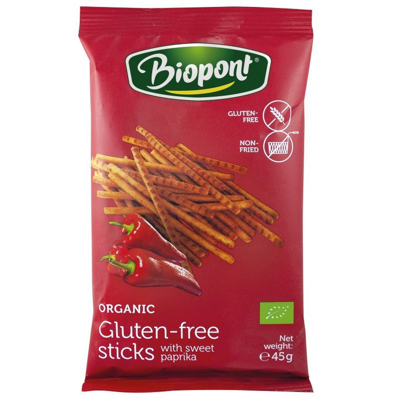 Biopont Gluténmentes sóspálcika, paprikás - 45g 1 Biopont Gluténmentes sóspálcika, paprikás - 45g