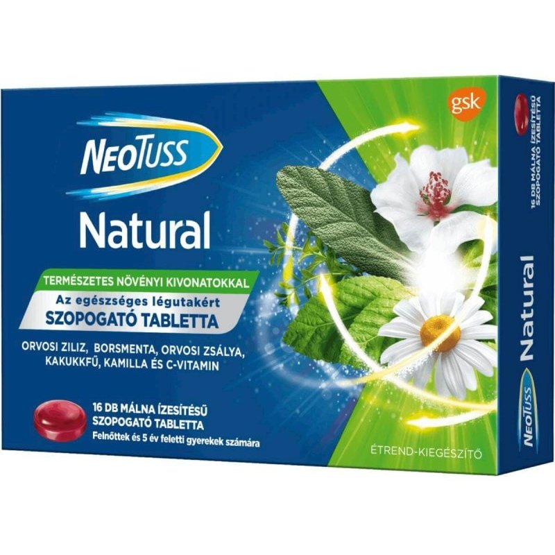 NeoTuss Natural málna ízű szopogató tabletta - 16db 1 NeoTuss Natural málna ízű szopogató tabletta - 16db
