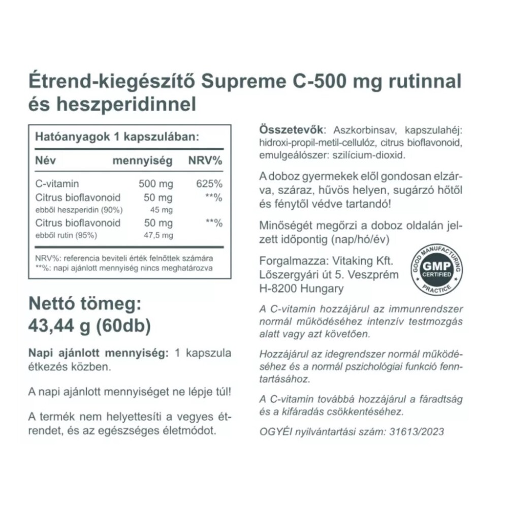 Vitaking Supreme C-vitamin 500mg kapszula - 60db 2 Vitaking Supreme C-vitamin 500mg kapszula - 60db - Image 2