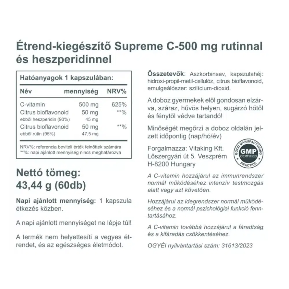 Vitaking Supreme C-vitamin 500mg kapszula - 60db 2 Vitaking Supreme C-vitamin 500mg kapszula - 60db - Image 2