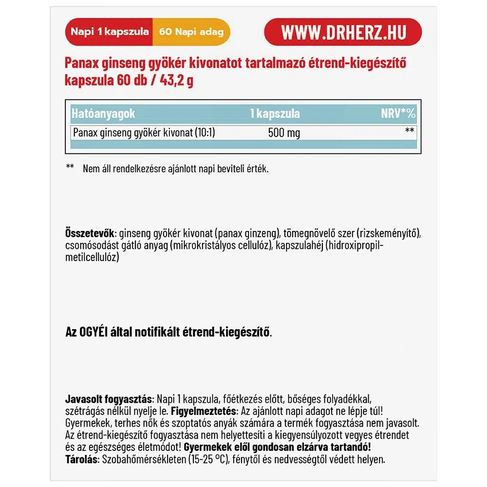 Dr. Herz Ginseng (Ginzeng) Active kapszula - 60db 2 Dr. Herz Ginseng (Ginzeng) Active kapszula - 60db - Image 2