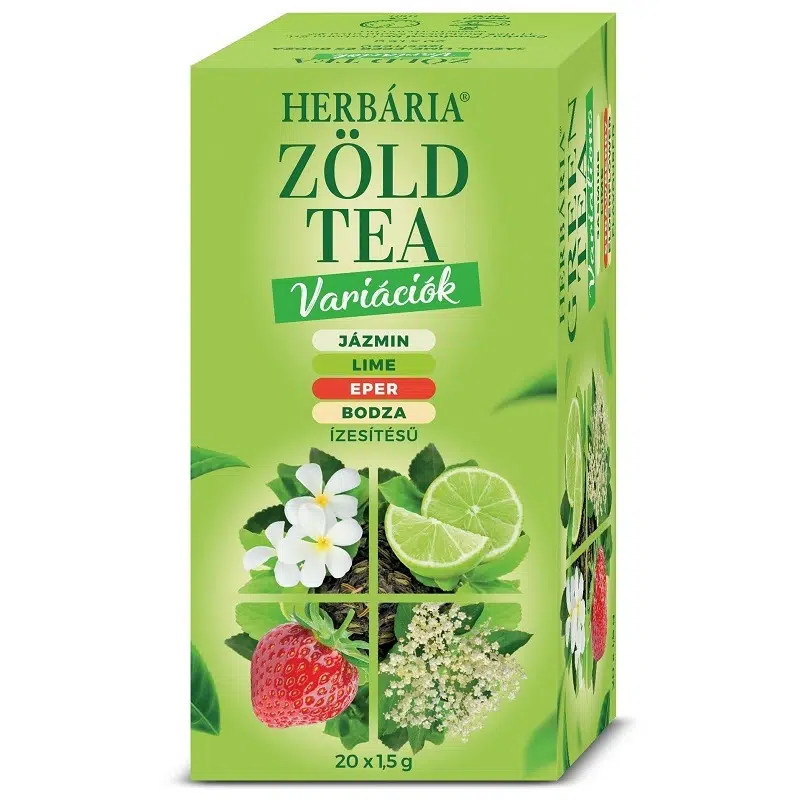 Herbária Zöld tea variációk - jázmin, lime, eper, bodza - 20 filter 1 Herbária Zöld tea variációk - jázmin, lime, eper, bodza - 20 filter