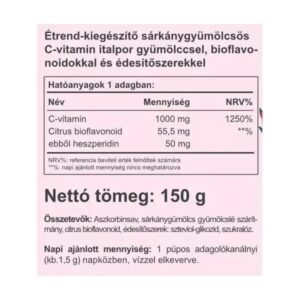 Vitaking Instant C-vitamin 1000mg sárkánygyümölcs ízű italpor - 150g 4 Vitaking Instant C-vitamin 1000mg sárkánygyümölcs ízű italpor - 150g - Image 2