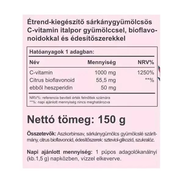 Vitaking Instant C-vitamin 1000mg sárkánygyümölcs ízű italpor - 150g 2 Vitaking Instant C-vitamin 1000mg sárkánygyümölcs ízű italpor - 150g - Image 2
