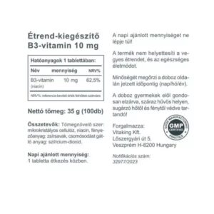 Vitaking Niacin (B3-vitamin) tabletta - 100db 3 Vitaking Niacin (B3-vitamin) tabletta - 100db - Image 2
