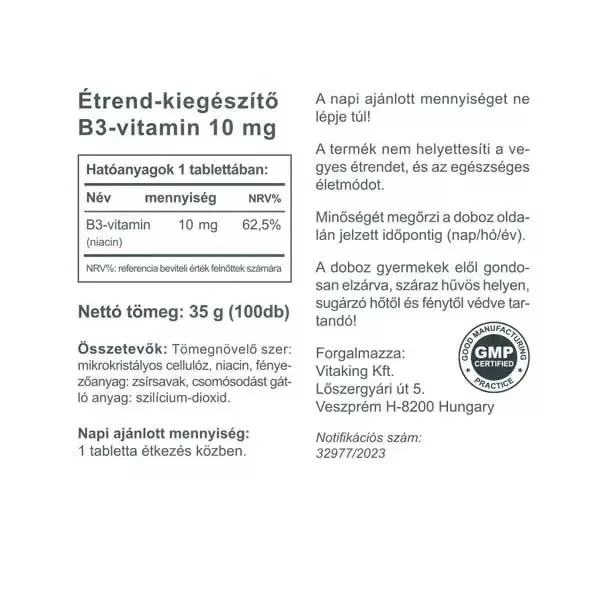 Vitaking Niacin (B3-vitamin) tabletta - 100db 2 Vitaking Niacin (B3-vitamin) tabletta - 100db - Image 2