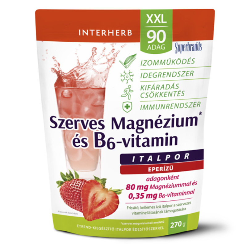Interherb XXL Szerves Magnézium+B6 epres italpor - 270g 1 Interherb XXL Szerves Magnézium+B6 epres italpor - 270g