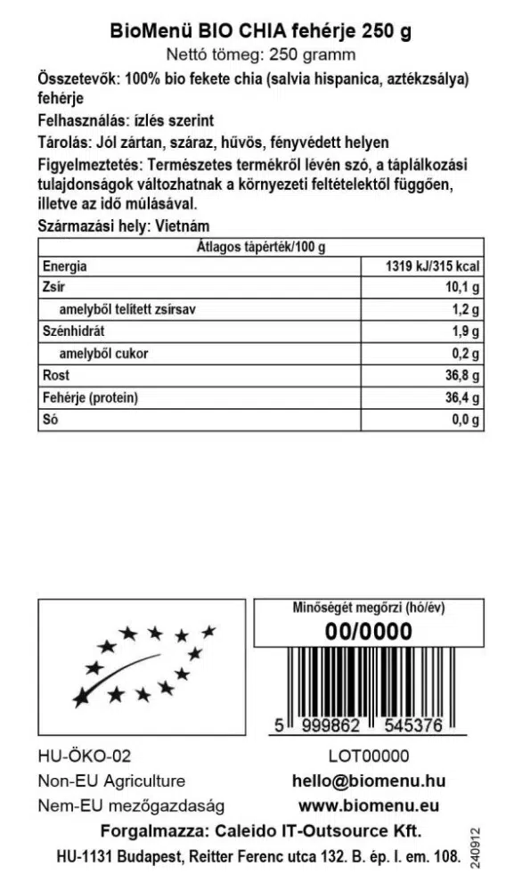 Biomenü Bio Chia fehérje - 250g 2 Biomenü Bio Chia fehérje - 250g - Image 2