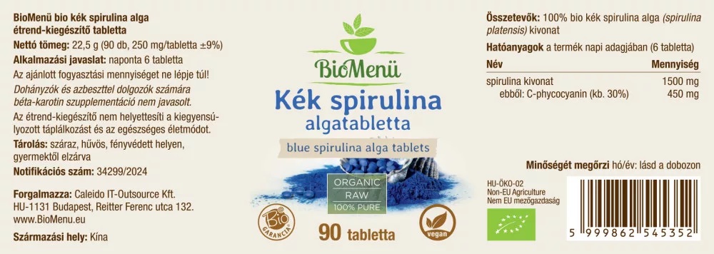 Biomenü Bio Kék Spirulina algatabletta - 90db 2 Biomenü Bio Kék Spirulina algatabletta - 90db - Image 2