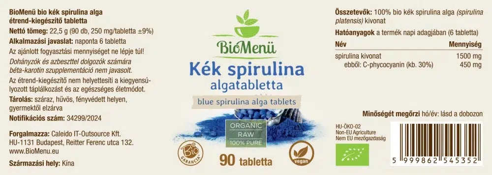 Biomenü Bio Kék Spirulina algatabletta - 90db 2 Biomenü Bio Kék Spirulina algatabletta - 90db - Image 2