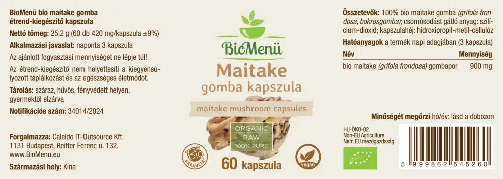 Biomenü Bio Maitake gomba kapszula - 60db 2 Biomenü Bio Maitake gomba kapszula - 60db - Image 2