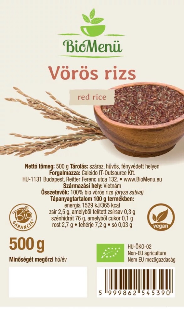 Biomenü Bio Vörös rizs - 500g 2 Biomenü Bio Vörös rizs - 500g - Image 2