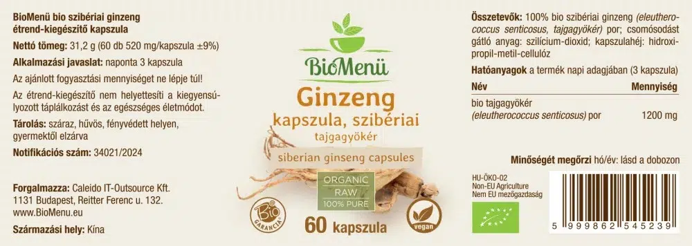 Biomenü Szibériai Ginzeng (Ginseng) kapszula - 60db 2 Biomenü Szibériai Ginzeng (Ginseng) kapszula - 60db - Image 2