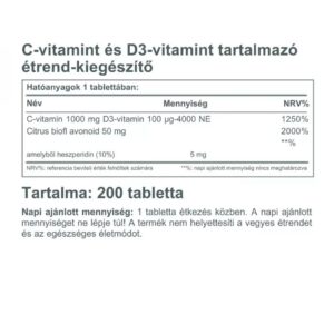 Vitaking C+D C-vitamin 1000mg + D3-vitamin 4000NE tabletta - 200db - Image 2