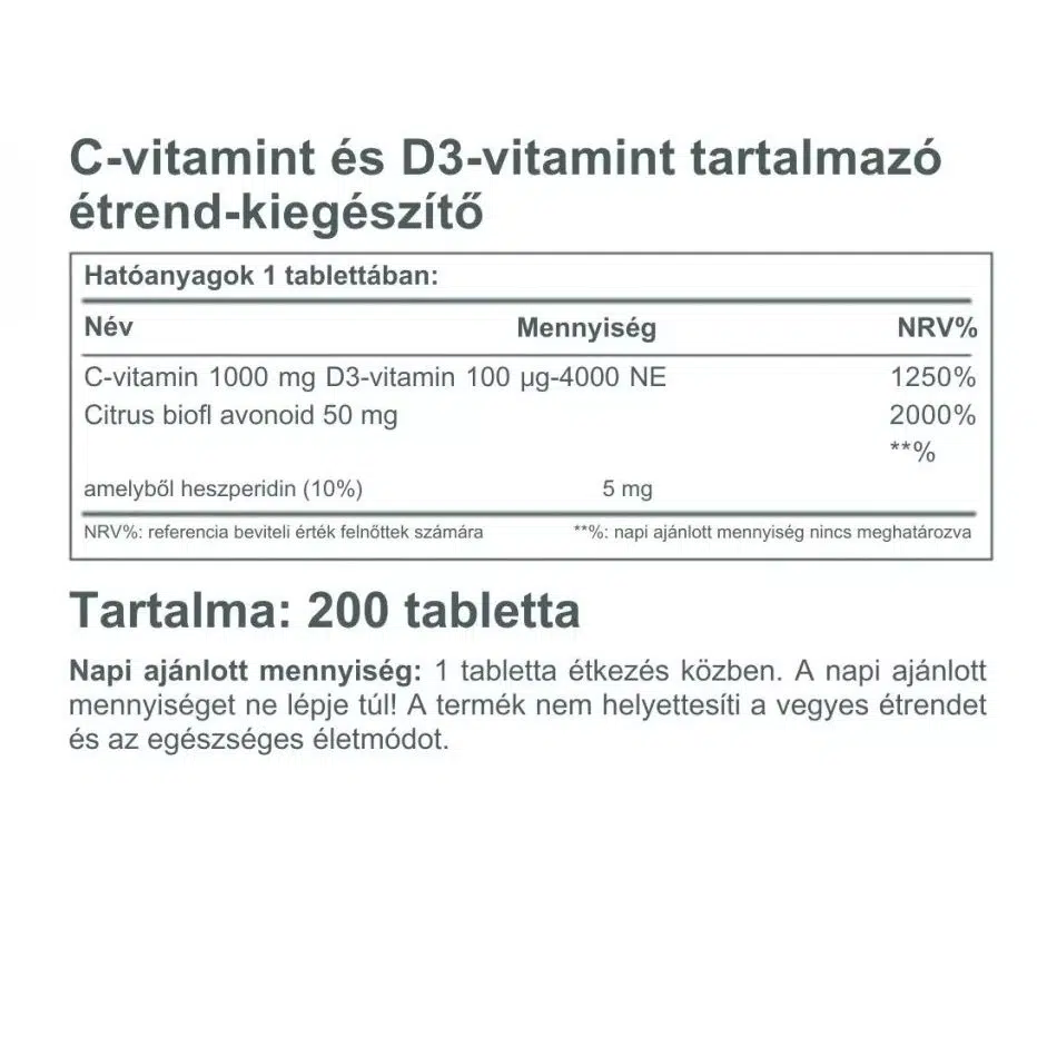 Vitaking C+D C-vitamin 1000mg + D3-vitamin 4000NE tabletta - 200db 2 Vitaking C+D C-vitamin 1000mg + D3-vitamin 4000NE tabletta - 200db - Image 2
