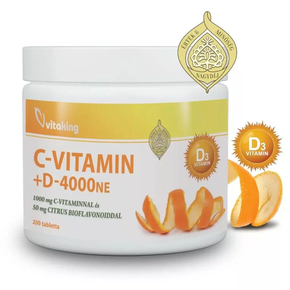 Vitaking C+D C-vitamin 1000mg + D3-vitamin 4000NE tabletta - 200db 1 Vitaking C+D C-vitamin 1000mg + D3-vitamin 4000NE tabletta - 200db