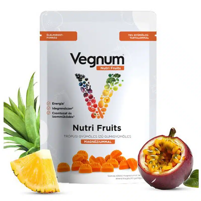 Vegnum Nutri Fruits Magnéziummal (trópusi gyümölcs ízű) gumigyümölcs - 30db 1 Vegnum Nutri Fruits Magnéziummal (trópusi gyümölcs ízű) gumigyümölcs - 30db
