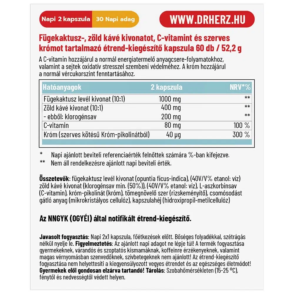Dr. Herz Fügekaktusz + zöldkávé + C-vitamin kapszula - 60db 2 Dr. Herz Fügekaktusz + zöldkávé + C-vitamin kapszula - 60db - Image 2