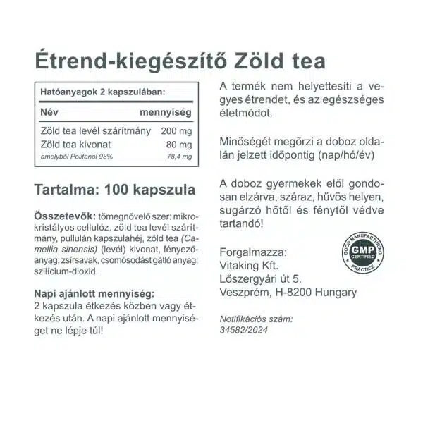 Vitaking Zöld Tea kapszula - 100db 3 Vitaking Zöld Tea kapszula - 100db - Image 3
