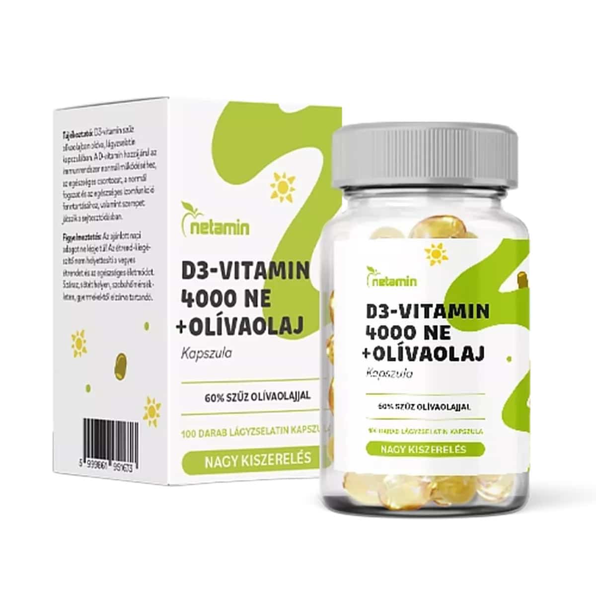 Netamin D3-vitamin 4000NE+olívaolaj kapszula - 100db 1 Netamin D3-vitamin 4000NE+olívaolaj kapszula - 100db