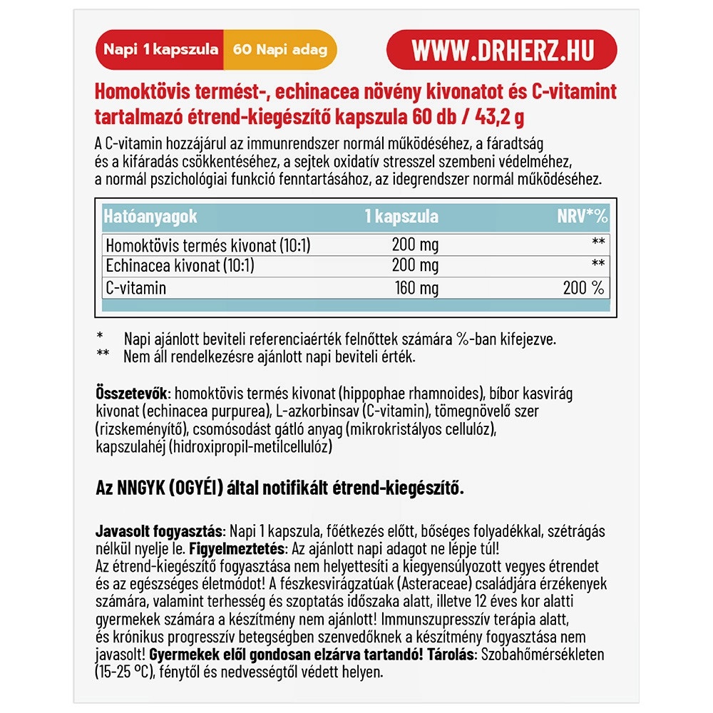 Dr. Herz Homoktövis+Echinacea+C-vitamin kapszula - 60db 2 Dr. Herz Homoktövis+Echinacea+C-vitamin kapszula - 60db - Image 2
