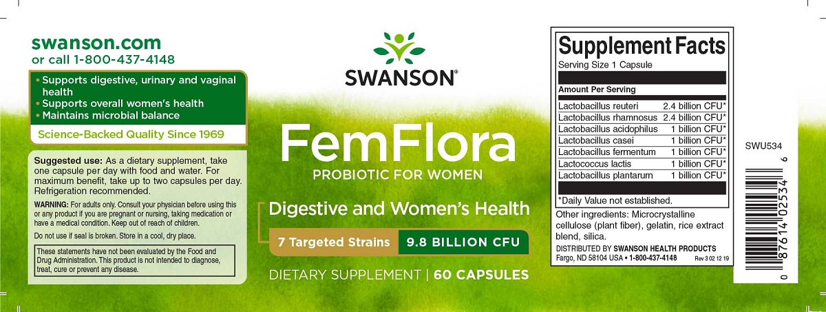 Swanson FemFlora élőflóra nőknek kapszula - 60db 2 Swanson FemFlora élőflóra nőknek kapszula - 60db - Image 2
