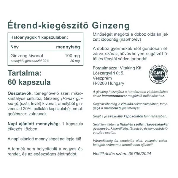 Vitaking Ginzeng kapszula - 60db 3 Vitaking Ginzeng kapszula - 60db - Image 3