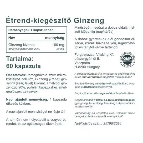 Vitaking Ginzeng kapszula - 60db 3 Vitaking Ginzeng kapszula - 60db - Image 3