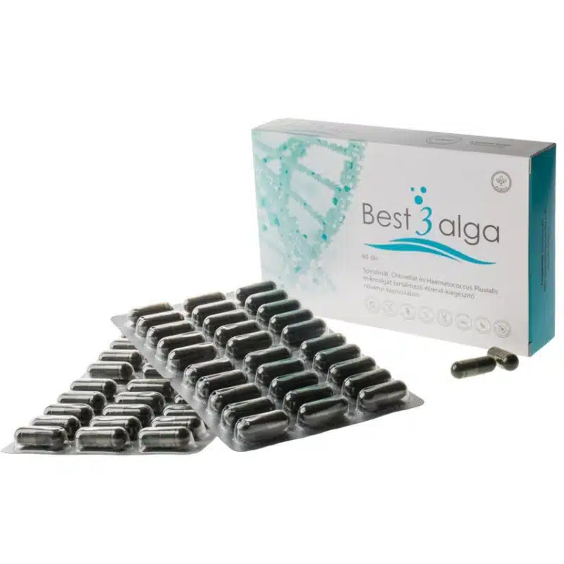 Best3alga Spirulina, Chlorella és Haematococcus Pluvialis alga kapszula Astaxanthinnal - 60db 1 Best3alga Spirulina