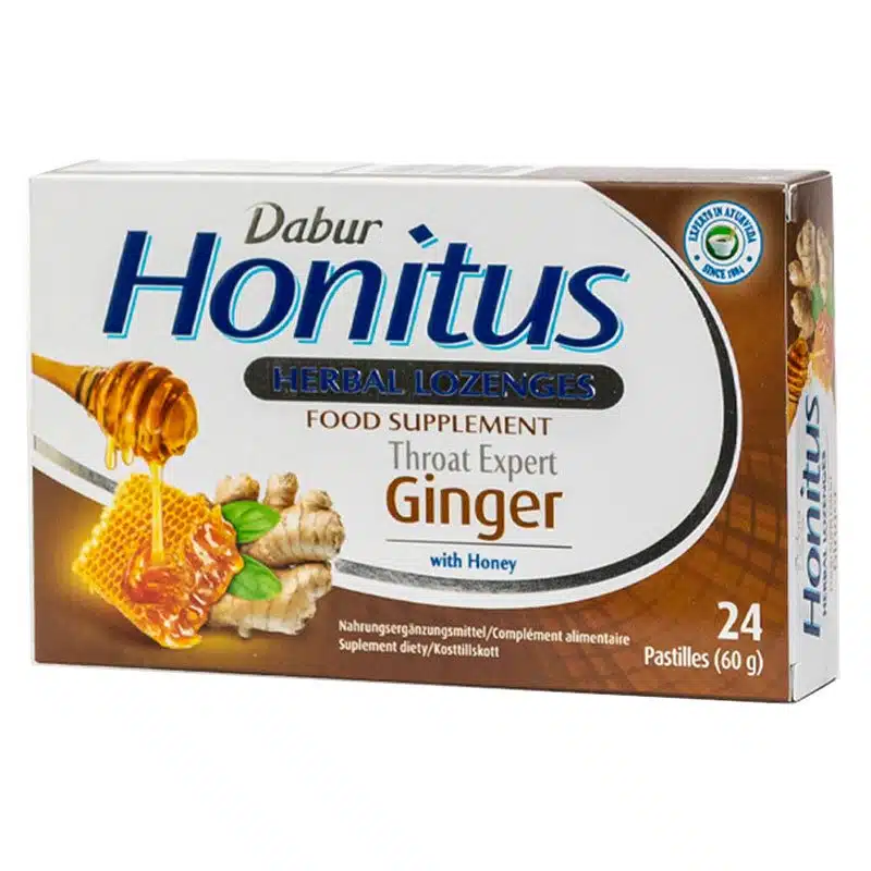 Dabur Honitus Ginger-gyömbér ízű gyógynövényes szopogató tabletta mézzel - 24db 1 Dabur Honitus Ginger