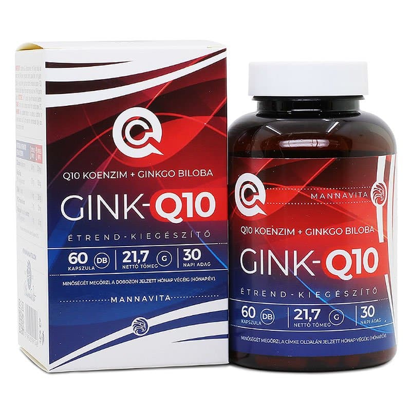 Mannavita GINK-Q10 - Q10 koenzim + Ginkgo Biloba komplex kapszula - 60db 1 Mannavita GINK