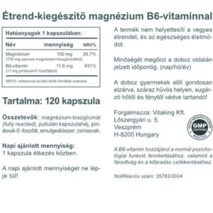 Vitaking Magnézium Biszglicinát + P5P (B6-vitamin) kapszula - 120db 5 Vitaking Magnézium Biszglicinát + P5P (B6-vitamin) kapszula - 120db - Image 3