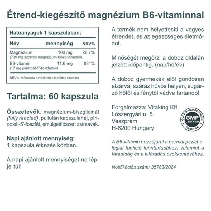 Vitaking Magnézium Biszglicinát + P5P (B6-vitamin) kapszula - 60db 3 Vitaking Magnézium Biszglicinát + P5P (B6-vitamin) kapszula - 60db - Image 3