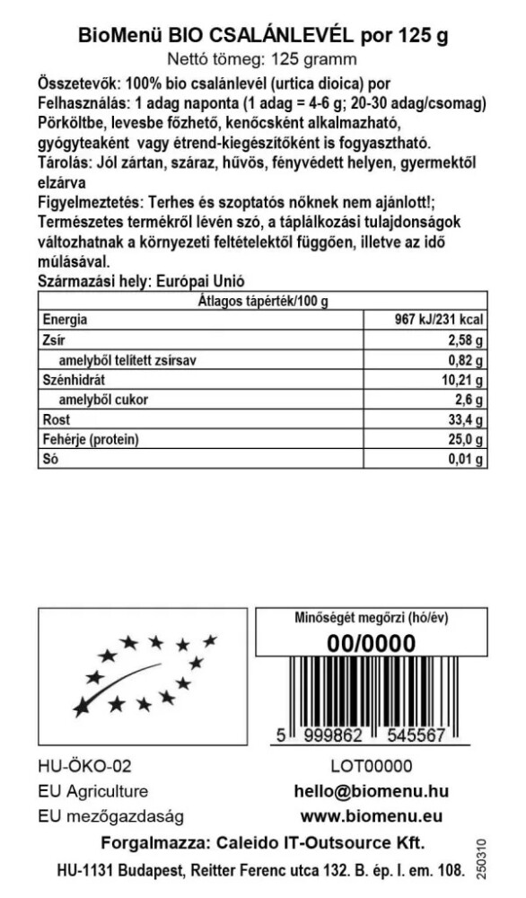 Biomenü Bio Csalánlevél por - 125g 2 Biomenü Bio Csalánlevél por - 125g - Image 2