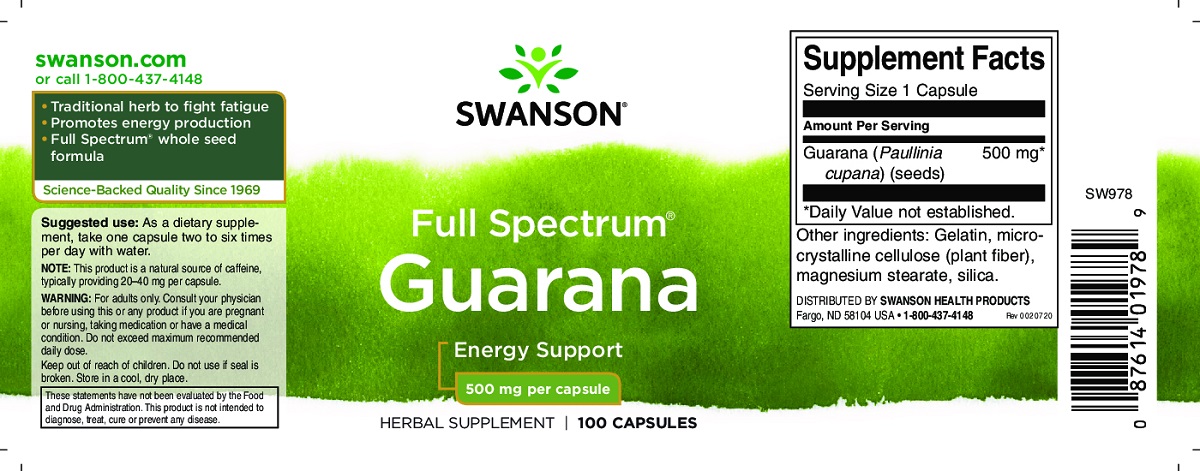 Swanson Full Spectrum Guarana kapszula - 100db 2 Swanson Full Spectrum Guarana kapszula - 100db - Image 2