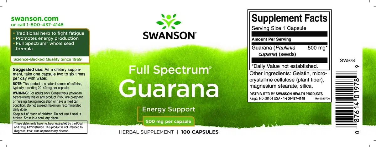 Swanson Full Spectrum Guarana kapszula - 100db 2 Swanson Full Spectrum Guarana kapszula - 100db - Image 2