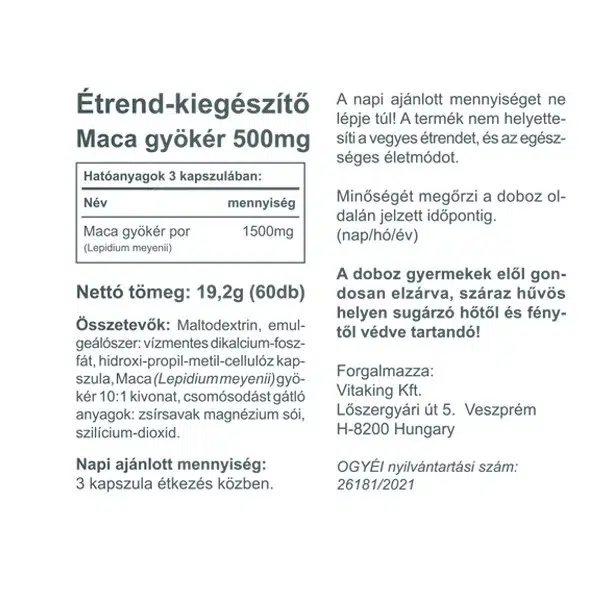 Vitaking Maca 500mg kapszula - 60db 4 Vitaking Maca 500mg kapszula - 60db - Image 4