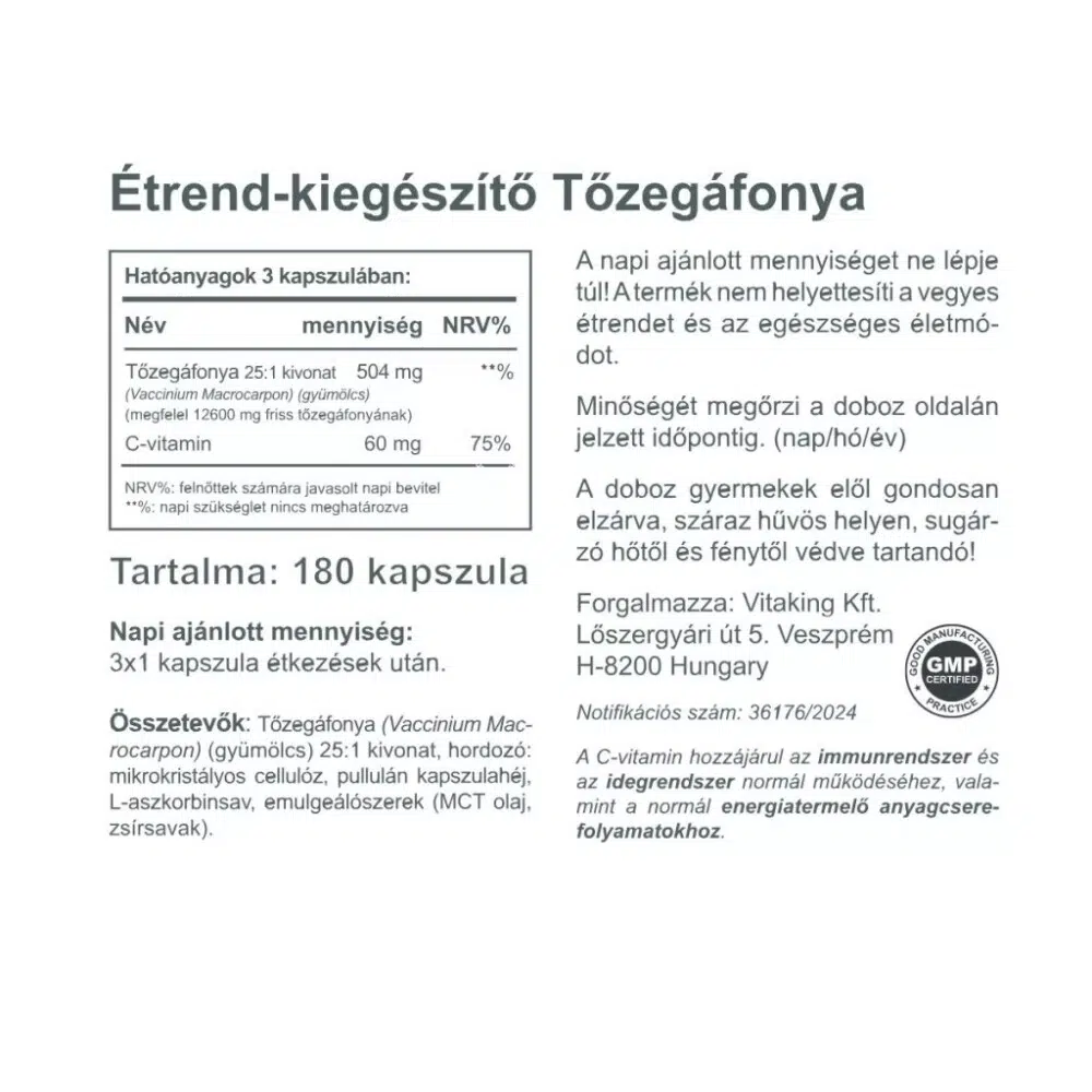 Vitaking Tőzegáfonya C-vitaminnal kapszula - 180db 2 Vitaking Tőzegáfonya C-vitaminnal kapszula - 180db - Image 2
