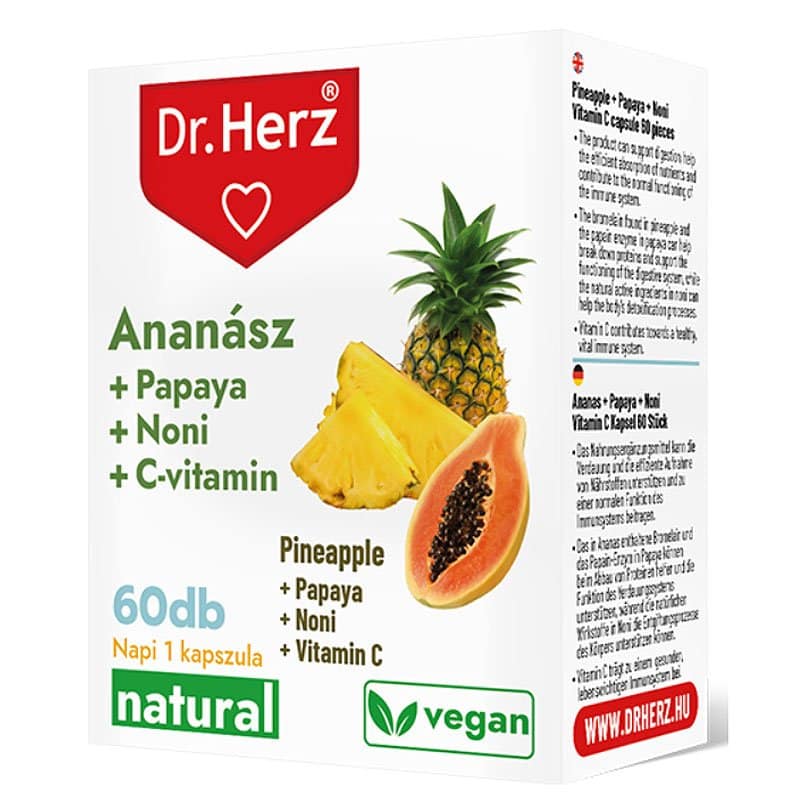 Dr. Herz Ananász+Papaya+Noni+C-vitamin kapszula - 60db 1 Dr. Herz Ananász+Papaya+Noni+C-vitamin kapszula - 60db