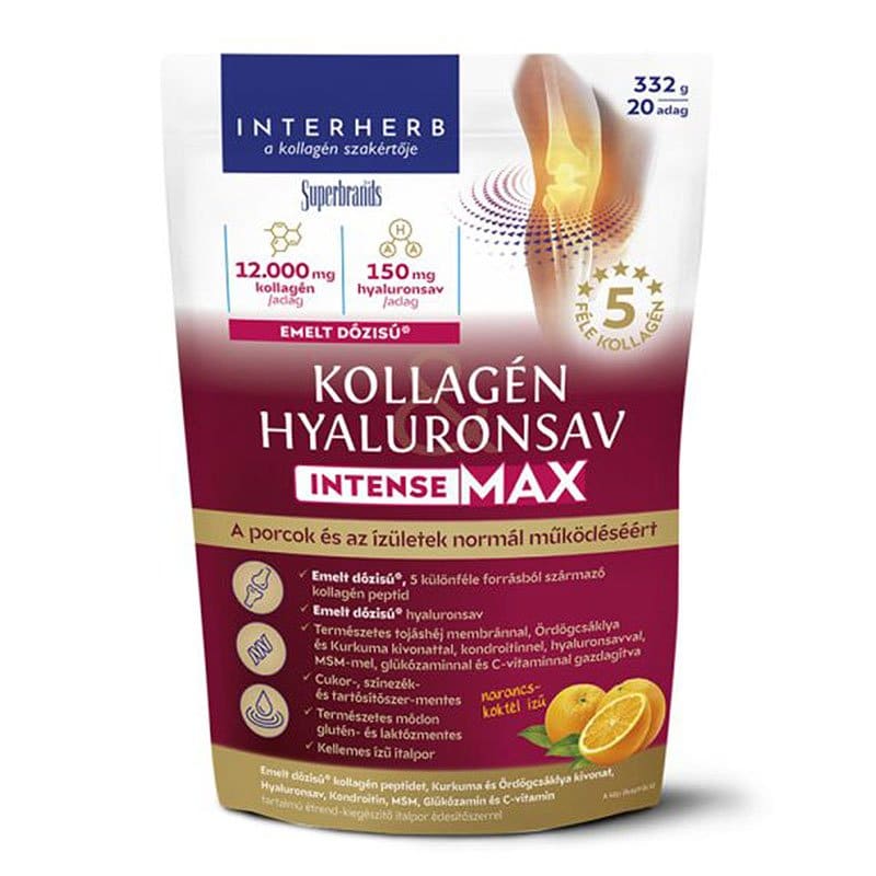 Interherb Kollagén & Hialuronsav Intense Max porcépítő narancs-koktél ízű italpor - 332g 1 Interherb Kollagén & Hialuronsav Intense porcépítő narancs-koktél ízű italpor - 340g