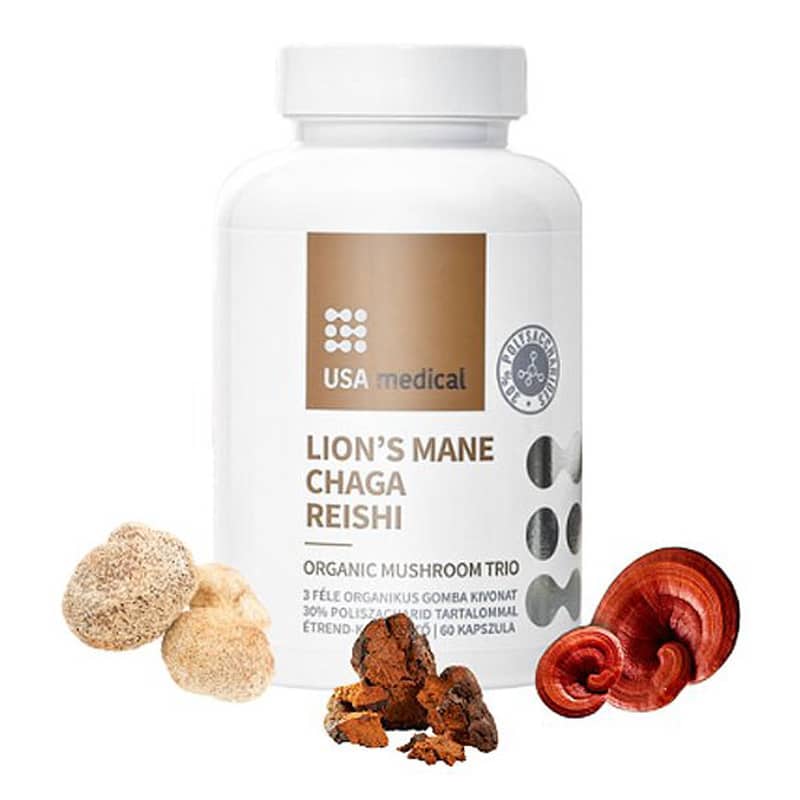 USA Medical Lion's Mane Chaga és Reishi gomba TRIO - 60db 1 USA Medical Lion's Mane, Chaga és Reishi gomba TRIO - 60db