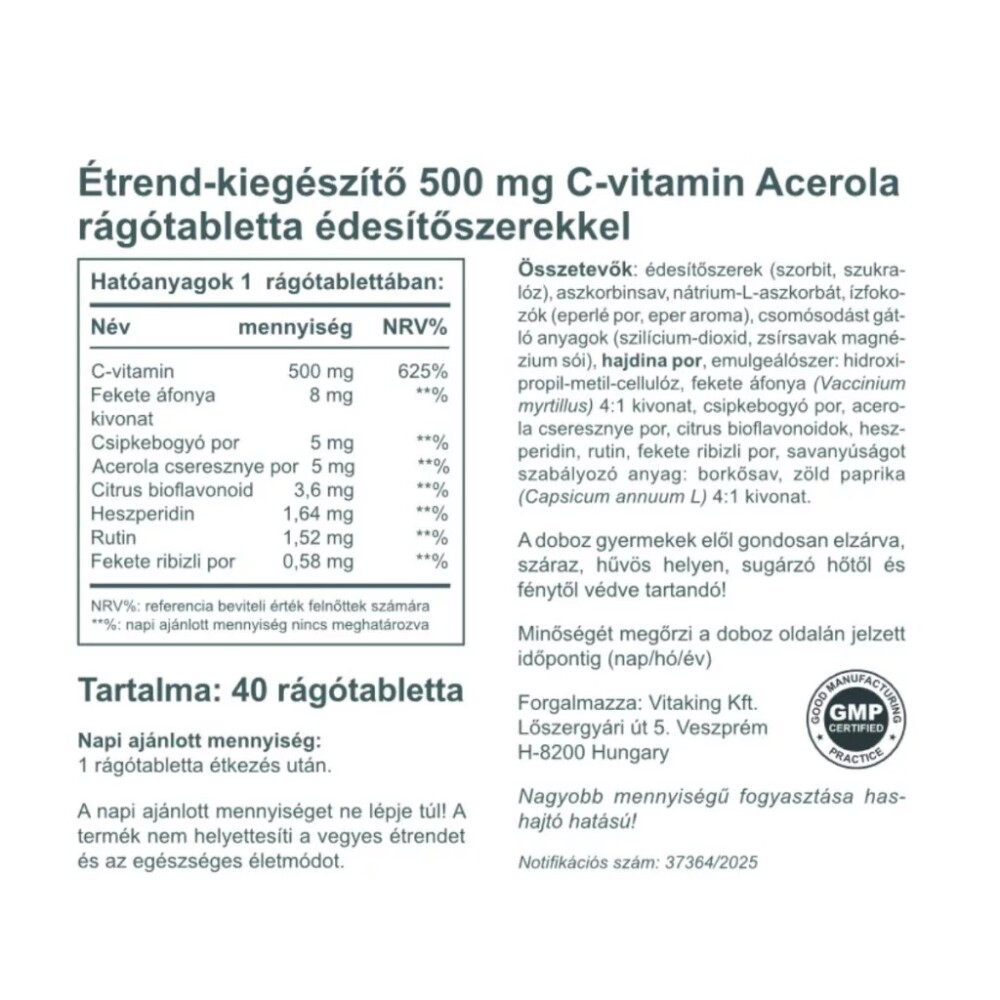 Vitaking C-500 Acerola epres rágótabletta - 40db 3 Vitaking C-500 Acerola epres rágótabletta - 40db - Image 3