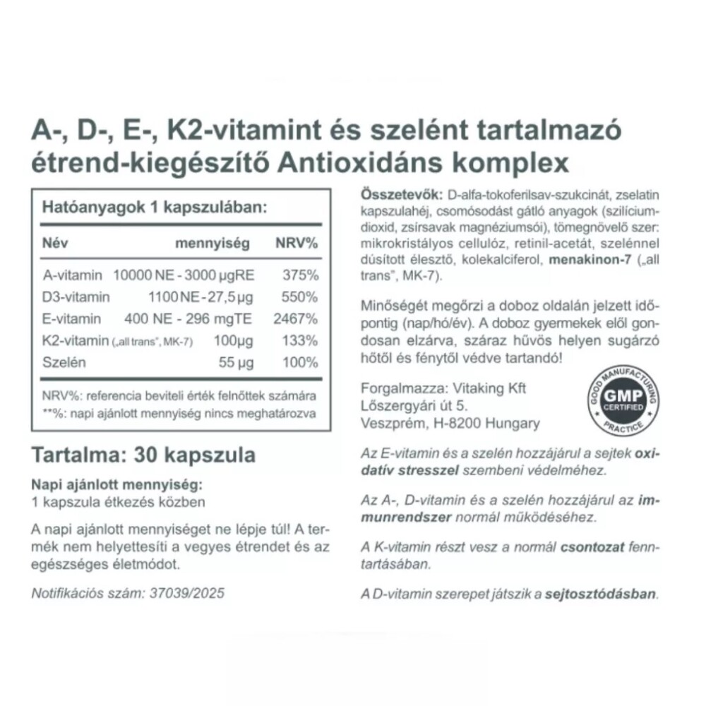 Vitaking Antioxidáns Komplex kapszula - 30db 2 Vitaking Antioxidáns Komplex kapszula - 30db - Image 2