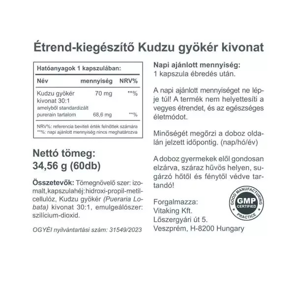 Vitaking Kudzu gyökér kivonat kapszula - 30db 2 Vitaking Kudzu gyökér kivonat kapszula - 30db - Image 2