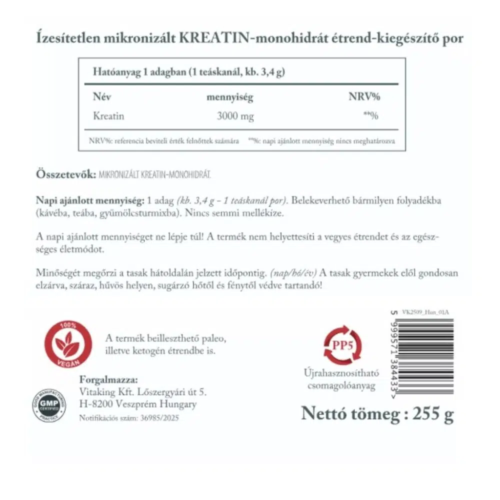 Vitaking Kreatin TASAKOS italpor - 255g 2 Vitaking Kreatin TASAKOS italpor - 255g - Image 2