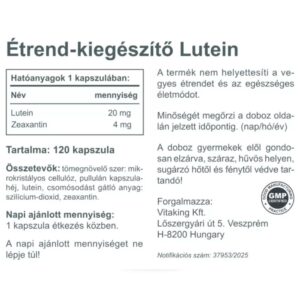 Vitaking Lutein 20 mg + Zeaxantin 4 mg bársonyvirágból - 120 db kapszula 5 Vitaking Lutein 20 mg + Zeaxantin 4 mg bársonyvirágból - 120 db kapszula - Image 3