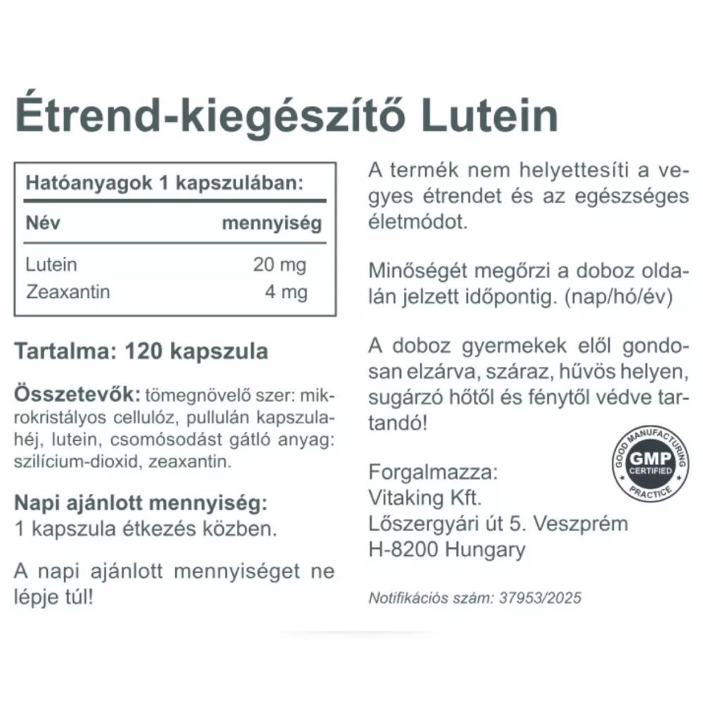 Vitaking Lutein 20 mg + Zeaxantin 4 mg bársonyvirágból - 120 db kapszula 3 Vitaking Lutein 20 mg + Zeaxantin 4 mg bársonyvirágból - 120 db kapszula - Image 3